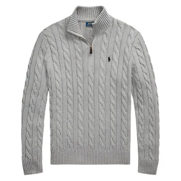 Ralph Lauren Grey Cable Knit Quarter Zip